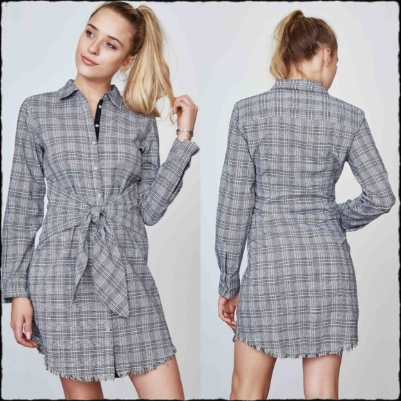 Mustard Seed Tops - 💖Gray Plaid Tunic Shirtdress w. Frayed Hem